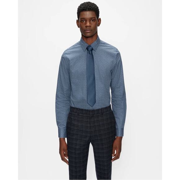 Ted Baker Dot Print Button Down Dress Shirt Navy Sz 6 (2XL) Office Preppy Dressy - Picture 4 of 16